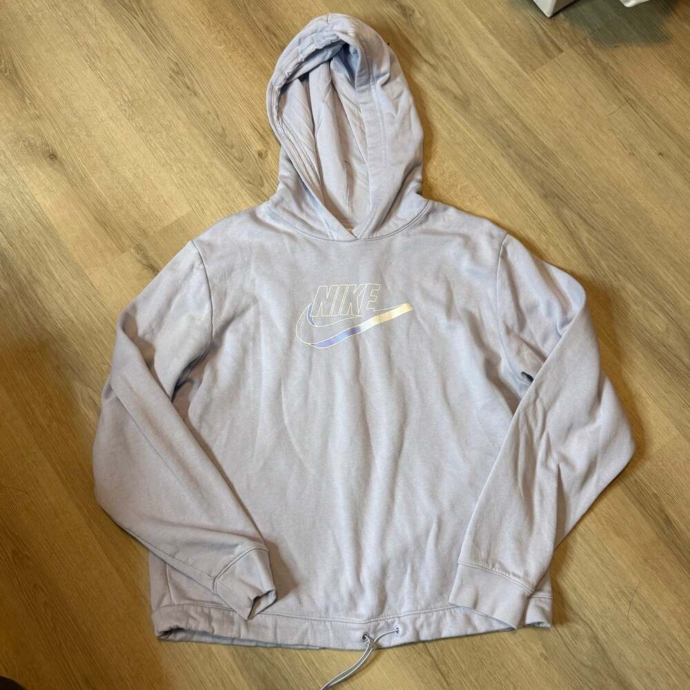 Nike Women’s Medium Sportswear Easy Fleece Hoodie Light Blue Iridescent Logo